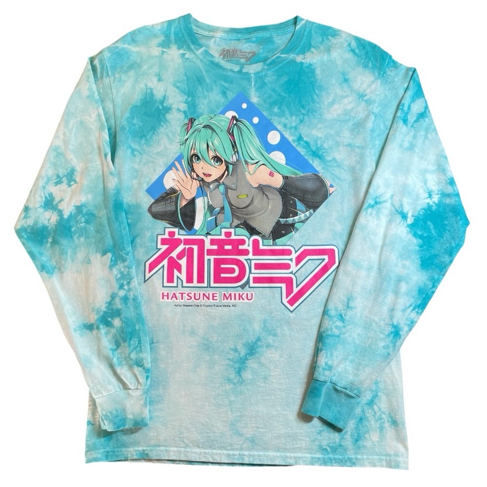 Hatsune Miku Vocaloid Teal Tie-Dye Long Sleeve Cotton Tee Shirt Unisex Small